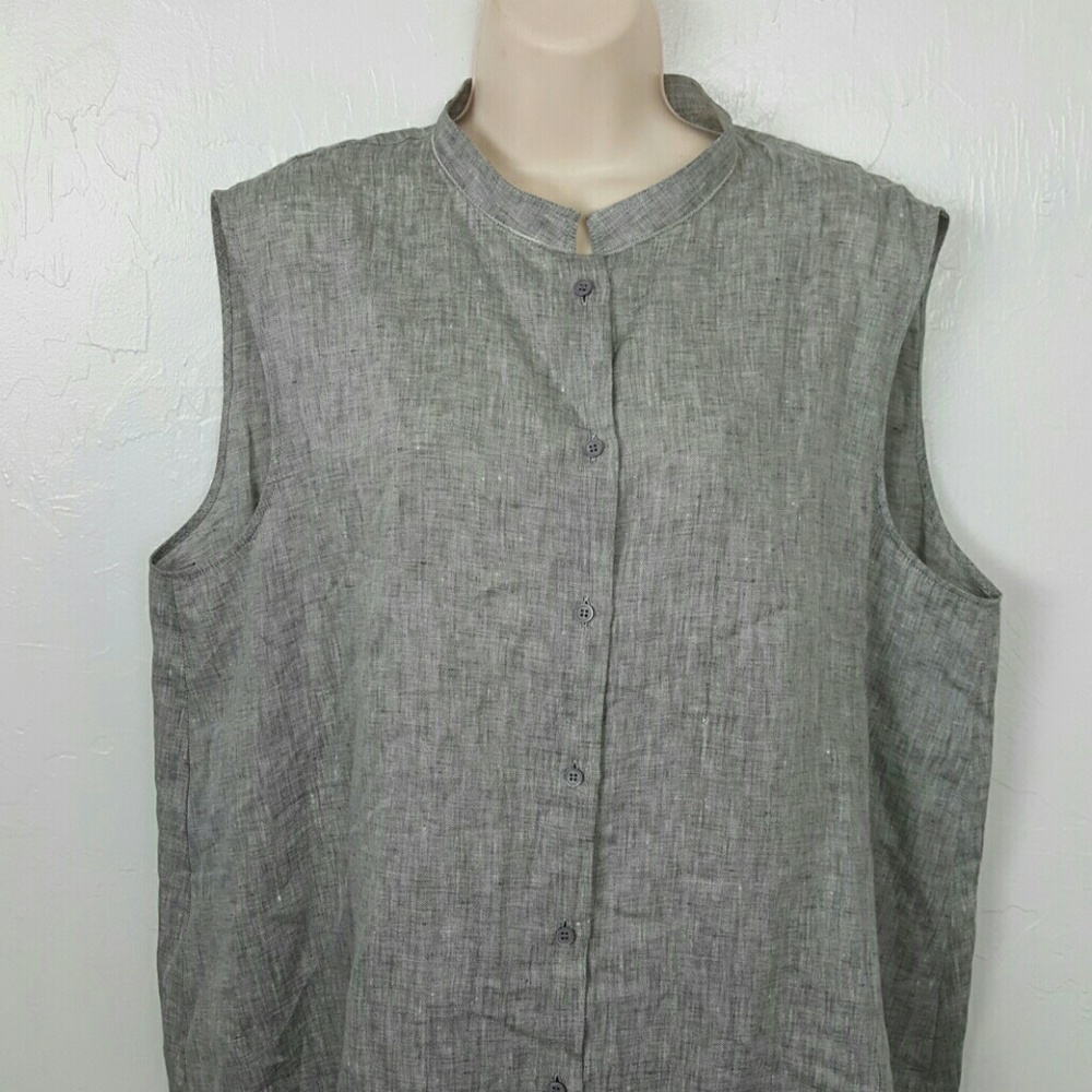 Lafayette 148 New York Women’s XL Linen Button Up Top Gray Long Sleeve Classic
